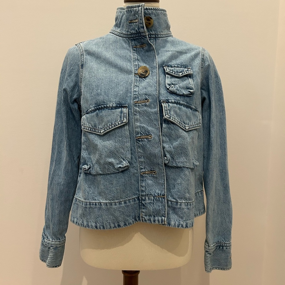 LOFT Light Blue Jean Jacket with Button Details